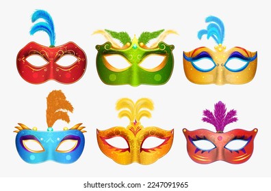 Mardi Gras Venetian handmade carnival masks. Face masks collection for masquerade party. Illustration - Powered by Shutterstock