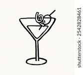 Margarita cocktail clipart, alcoholic beverage doodle. Minimal black cocktail beverage drinks line art drawing illustration. Hand drawn black line art of alcoholic drinks, minimal aesthetics.