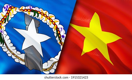 Mariana Islands and Vietnam flags. 3D Waving flag design. Vietnam Northern Mariana Islands flag, picture, wallpaper. Northern Mariana Islands vs Vietnam image,3D rendering. Mariana Islands Vietnam