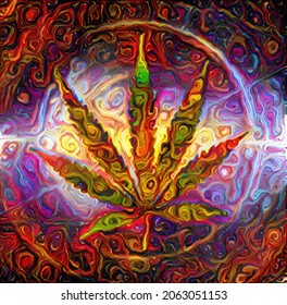 Marihuana leaf abstract painting. 3D rendering