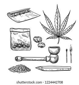 Marijuana Cannabis Vector Drawing Set Plant Stock Vector (Royalty Free ...