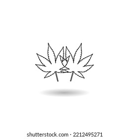 Marijuana Or Cannabis Leaf Line Logo Icon With Shadow