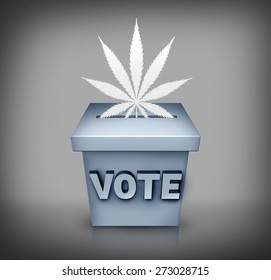 Marijuana Election Political Issue On The Vote Ballot As A Symbol For Cannabis Medical Use Or Drug Law Legislation As A Political Subject During A Campaign.