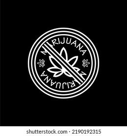 Marijuana Leaf Black Silhouette Ban Icon Isolated On Dark Background