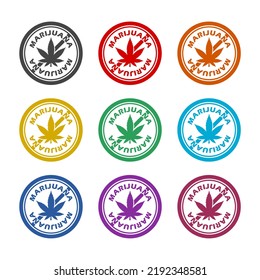 Marijuana Leaf Silhouette Ban Icon. Set Icons Colorful