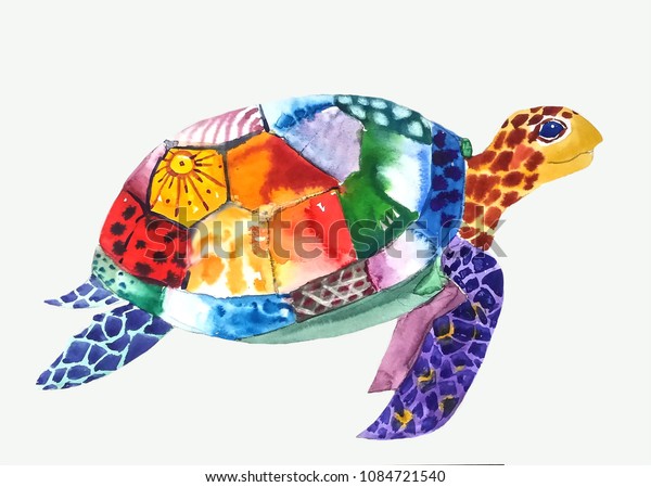 Marine Funny Turtle Colorful Decorated Spots Stock Illustration 1084721540