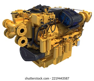 Marine Propulsion Engine For Ships, Yachts And Boats 3D Rendering