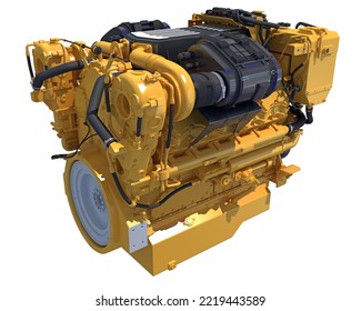 Marine Propulsion Engine For Ships, Yachts And Boats 3D Rendering