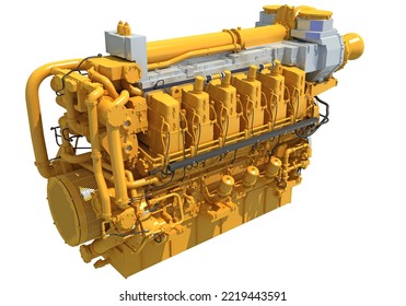 Marine Propulsion Engine For Ships, Yachts And Boats 3D Rendering