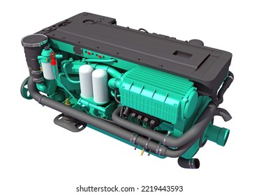 Marine Propulsion Engine For Ships, Yachts And Boats 3D Rendering