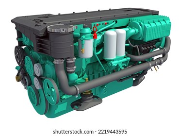 Marine Propulsion Engine For Ships, Yachts And Boats 3D Rendering