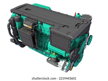 Marine Propulsion Engine For Ships, Yachts And Boats 3D Rendering