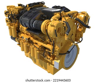 Marine Propulsion Engine For Ships, Yachts And Boats 3D Rendering