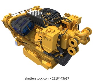 Marine Propulsion Engine For Ships, Yachts And Boats 3D Rendering