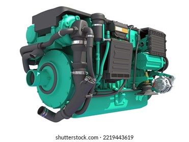 Marine Propulsion Engine For Ships, Yachts And Boats 3D Rendering