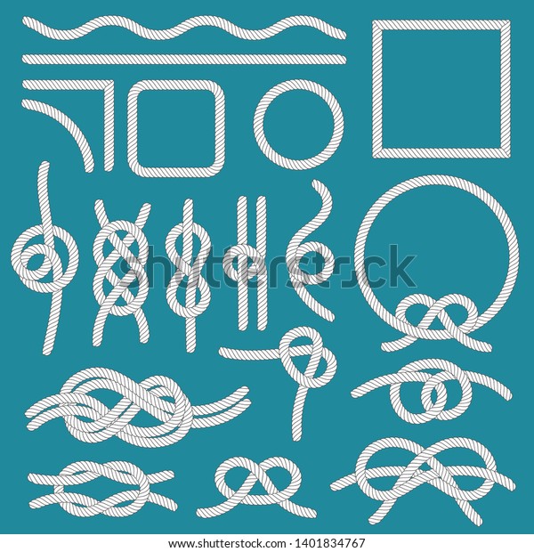 Marine rope knot. Ropes frames, cordage knots and\
decorative cord divider. Nautical tied sea boat knot marine ropes\
isolated  icons\
set
