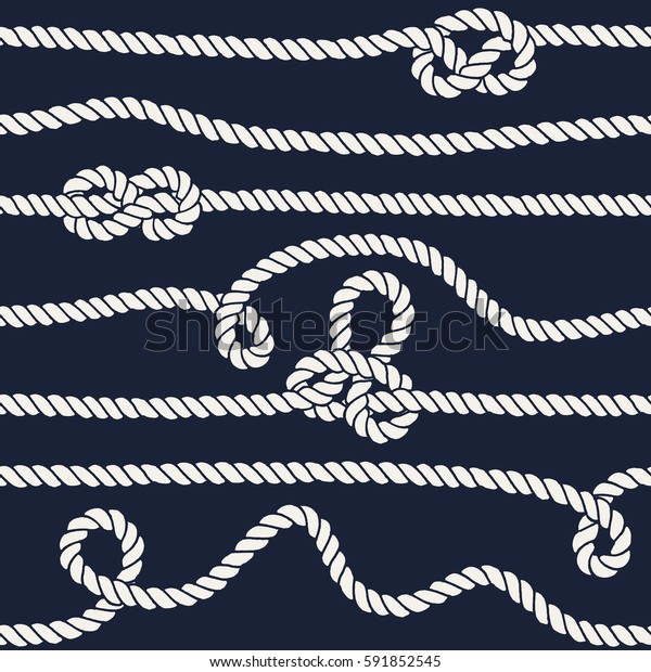 マリンロープの結び目のシームレスな模様 暗い背景に白いロープ飾りと海里の結び目を持つ 無限の海軍イラスト 布地 壁紙 包装 図8 オーバーハンドとスリップノット のイラスト素材