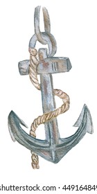 Marine. Watercolor.  Anchor

