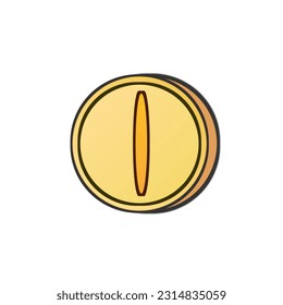 Mario Gold coin on white isolated.
Cute character game gold coin. Bros gold coin. Yellow Color pixel box with coin mark. , logo, retro. illustration.