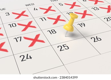 Mark the day of the event with pushpin. calendar for a tight timeline, schedule organization,appointments and appointment reminders. business meeting planning or vacation planning concept.3d rendering - Powered by Shutterstock