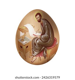 Mark the Evangelist. Easter egg in Byzantine style. Christian illustration on white background
