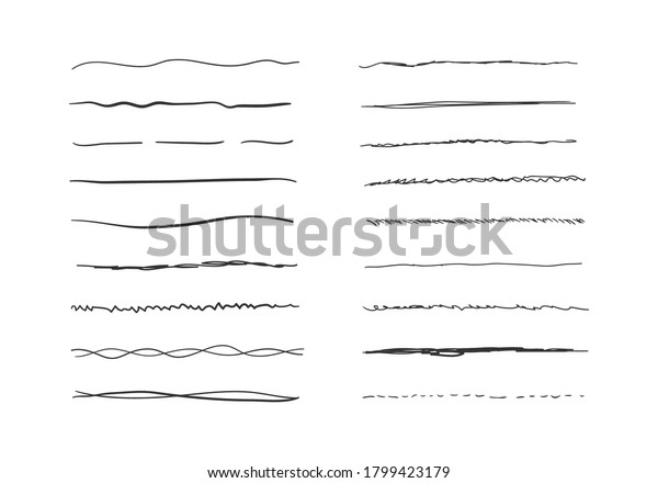 Marker hand-drawn line border set\
and scribble design elements. Set of wavy horizontal lines. Set of\
art brushes for pen. Hand drawn grunge brush strokes.\
