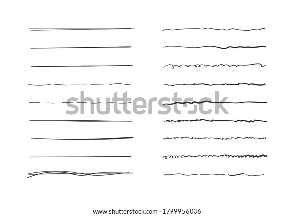 Marker hand-drawn line border set
and scribble design elements. Set of wavy horizontal lines. Set of
art brushes for pen. Hand drawn grunge brush strokes.
