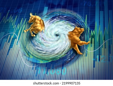 Market Disaster And Crisis Or Financial Turbulence As An Investing Problem Concept As A Volatile Stock Market As A Hurricane Storm Disrupting The Economy With 3D Illustration Elements. 