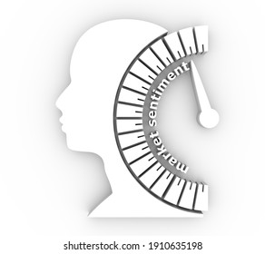 Market Sentiment Level Scale With Arrow. The Measuring Device. Head Of Man Silhouette. 3D Rendering