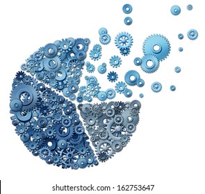 Market Share Loss As An Information Pie Chart Made With Gears And Cogs Losing Cog And Gear Wheels As A Business Concept Of Competition Loss As A Financial Graph Symbol Of Economic Challenges.