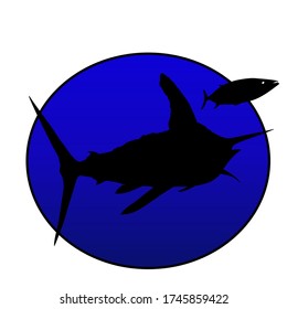 Marlin & Tuna Silhouette in Blue Circle