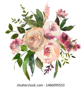 Pink White Pastel Colors Watercolor Floral Stock Illustration ...