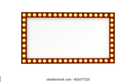 Marquee Light Board Sign Retro On White Background. 3d Rendering