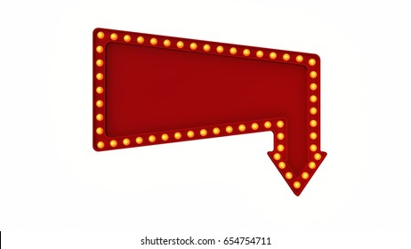 Marquee Light Red Board Sign Retro On White Background. 3D Rendering