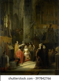 Marriage Of Jacqueline, Countess Of Hainaut (Jacoba Of Bavaria), And John IV, Duke Of Brabant, 1418, By Jacob Joseph Eeckhout, 1839, Dutch Painting, Oil On Canvas.