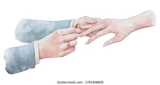 married couple exchanging with rings watercolor art - Powered by Shutterstock