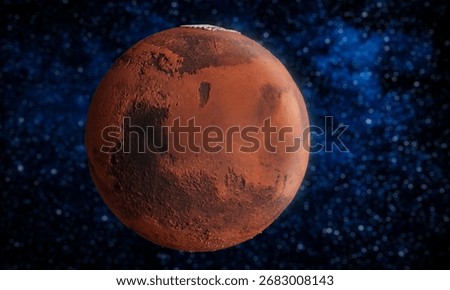 Mars 3d render in space with bluried stars on the background