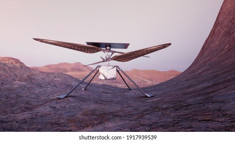 Mars Drone Ingenuity Helicopter, 3d Rendering Illustration Exploration