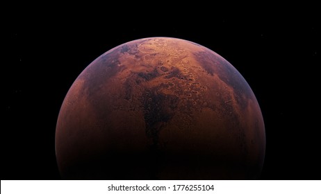 Mars Is The Fourth World From The Sun, Commonly Known As The Red Planet. 3d Rendering Illustration. High Definition.