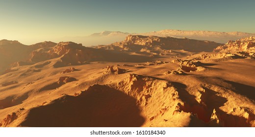 Mars Landscape, The Beginning Of The Dust Storm. 3d Rendering