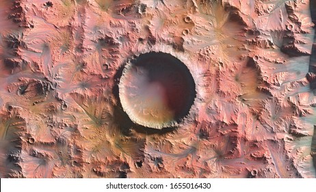 Mars Planet, Crater Top View 3d Illustration