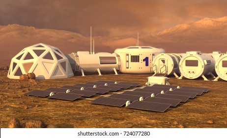 Mars Planet Satellite Station Orbit Base Martian Colony Space Landscape. Elements Of This Image Furnished By NASA.