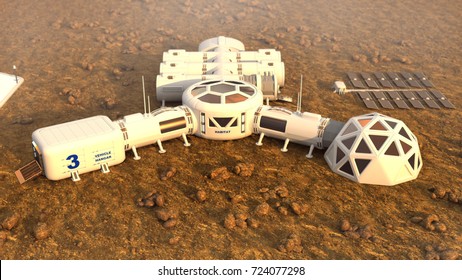 Mars Planet Satellite Station Orbit Base Martian Colony Space Landscape. Elements Of This Image Furnished By NASA.