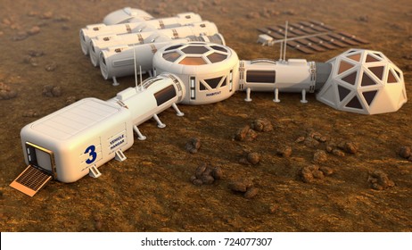 Mars Planet Satellite Station Orbit Base Martian Colony Space Landscape. Elements Of This Image Furnished By NASA.