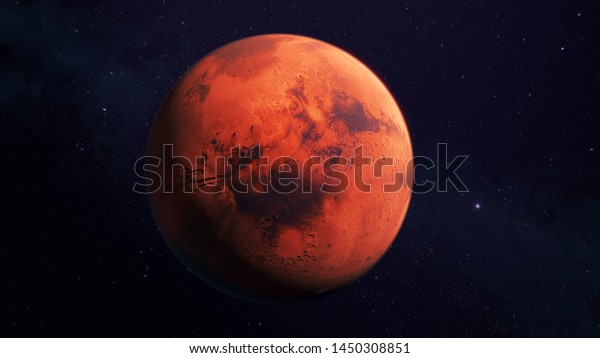 Mars, the red planet, 3d rendering with\
detailed surface features, with atmosphere, and dark background,\
high resolution, high\
saturation