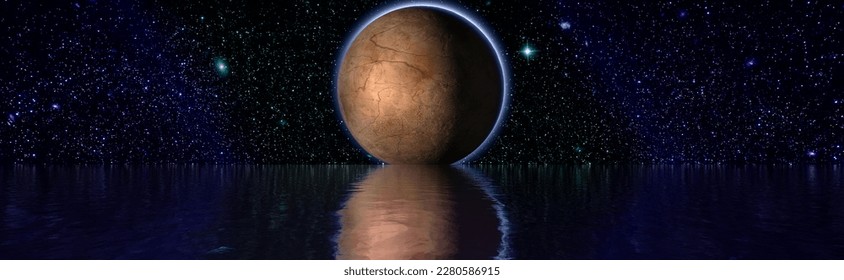 Mars reflected in water from space showing all they beauty. Extremely detailed image