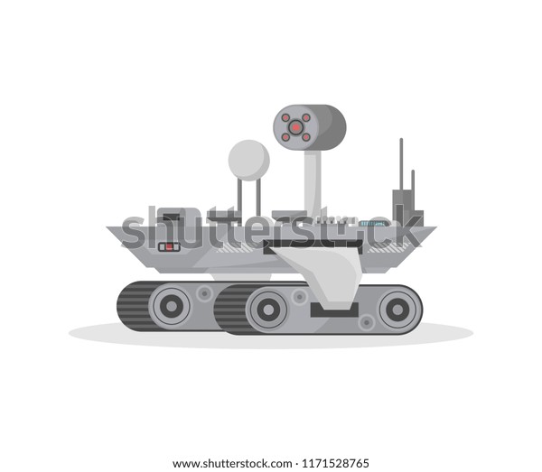 Mars research rover isolated icon. Robotic space\
autonomous vehicle for planet exploration and cosmic colonization\
illustration in flat\
style.