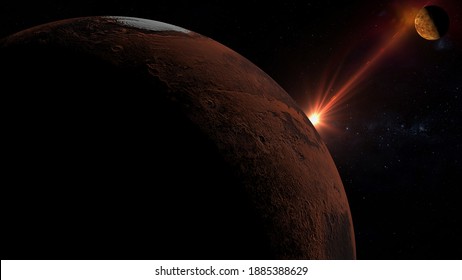 Mars Retrograde , Conjunction Of Planets Mars And Venus 3d Rendering Illustration