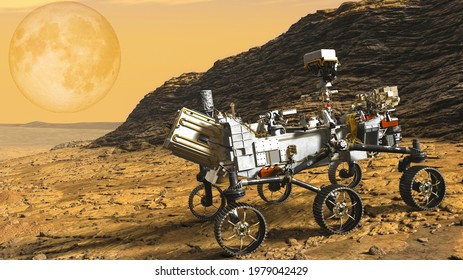 Mars Rover Perseverance Explores. 3d Illustration Elements Of This Image Furnished By NASA.