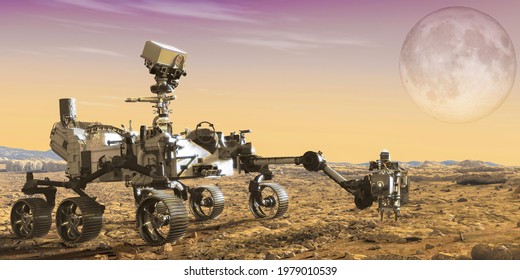 Mars Rover Perseverance Landed.Elements Of This Image Furnished By NASA 3D Illustration.
